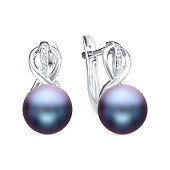 Серьги из серебра с черными речными жемчужинами 8,5-9 мм Серьги из серебра с черными речными жемчужинами 8,5-9 мм