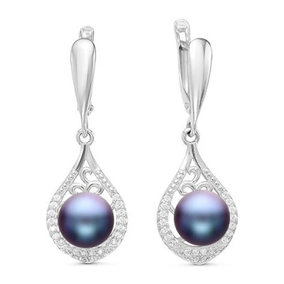 Серьги из серебра с черными речными жемчужинами 8,5-9 мм