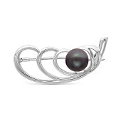 Брошь из серебра с черной речной жемчужиной 8,5-9 мм