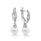 Серьги из белого золота с белыми речными жемчужинами 9,5-10 мм