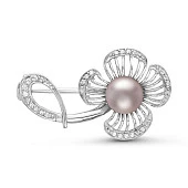Брошь "Цветок" из серебра с розовой речной жемчужиной 7,5-8 мм