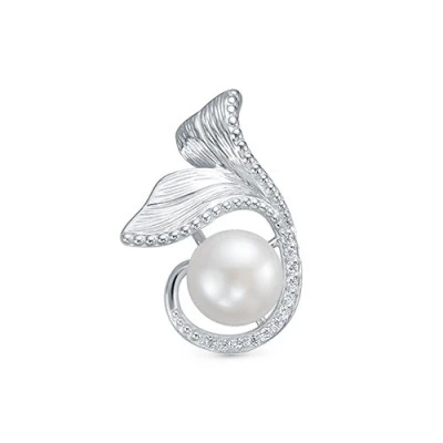 Кулон из серебра с белой речной жемчужиной 9,5-10 мм