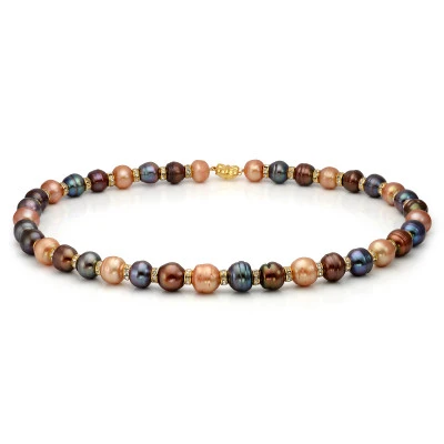 Ожерелье "микс" из барочного речного жемчуга со стразами. Жемчужины 12-13 мм