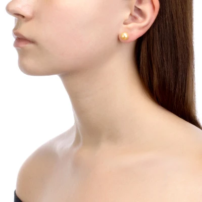 Пусеты из серебра 925 пробы с золотистыми речными жемчужинами 8,5-9 мм