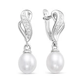Серьги из серебра с белыми речными жемчужинами 7,5-8 мм