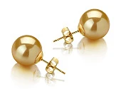 Пусеты из золота 585 пробы с золотистыми морскими Австралийскими жемчужинами 12,6-12,9 мм