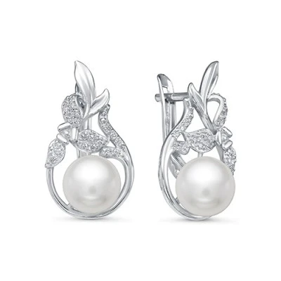 Серьги из серебра c белыми речными жемчужинами 8-8,5 мм