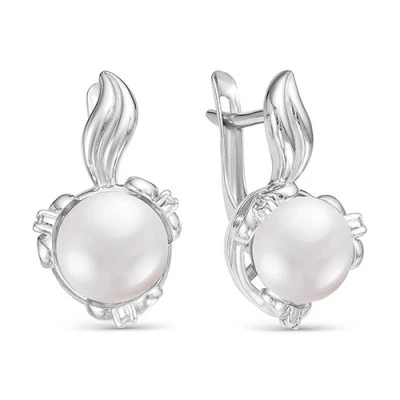 Серьги из серебра c белыми речными жемчужинами 8 мм