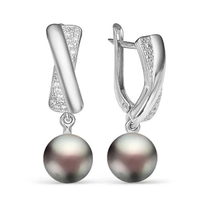 Серьги из серебра с черными речными жемчужинами 9,5-10 мм