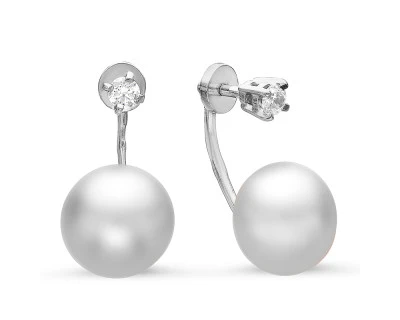 Пусеты "Диор" из серебра с белыми речными жемчужинами 9,5-10 мм