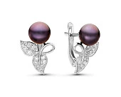 Серьги из серебра с черными речными жемчужинами 7-7,5 мм