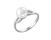 Кольцо из белого золота с белой речной жемчужиной 7,5-8 мм