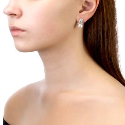 Серьги из серебра с белыми речными жемчужинами 8-8,5 мм