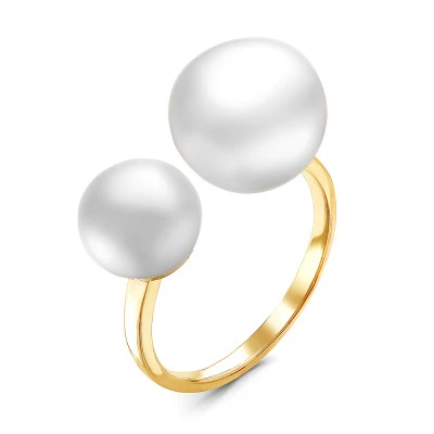 Кольцо из желтого золота с белыми речными жемчужинами 9,5-12,5 мм