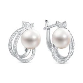 Серьги из серебра c белыми речными жемчужинами 8-8,5 мм