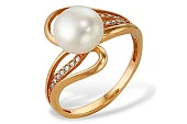 Кольцо из красного золота с белой речной жемчужиной 7,5-8 мм