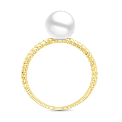Кольцо из желтого золота с белой морской жемчужиной Акойя 7-7,5 мм