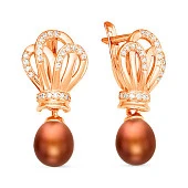 Серьги из серебра с шоколадными речными жемчужинами 8,5-9 мм