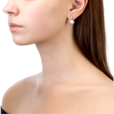 Серьги из серебра c белыми речными жемчужинами 8-8,5 мм