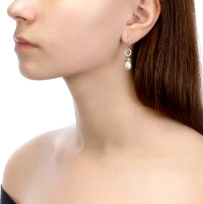 Серьги из серебра с белыми речными жемчужинами 7,5-8 мм