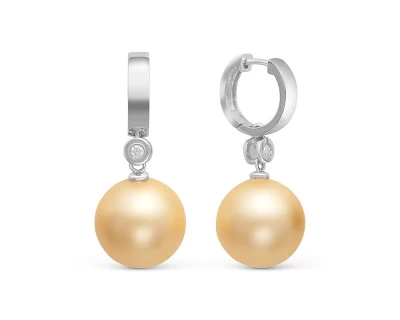 Серьги из белого золота с золотистыми морскими Австралийскими жемчужинами 12,6-12,9 мм