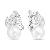 Серьги из серебра c белыми речными жемчужинами 8-8,5 мм