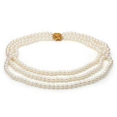 Ожерелье 3-рядное из белого пресноводного жемчуга класса АА+. Жемчужины 6-6,5 мм