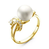 Кольцо из желтого золота с белой речной жемчужиной 8,5-9 мм