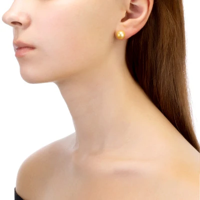 Пусеты из серебра 925 пробы с золотистыми речными жемчужинами 10-10,5 мм