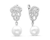 Серьги из серебра c белыми речными жемчужинами 9,5-10 мм