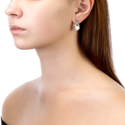 Серьги из серебра c белыми речными жемчужинами 8-8,5 мм