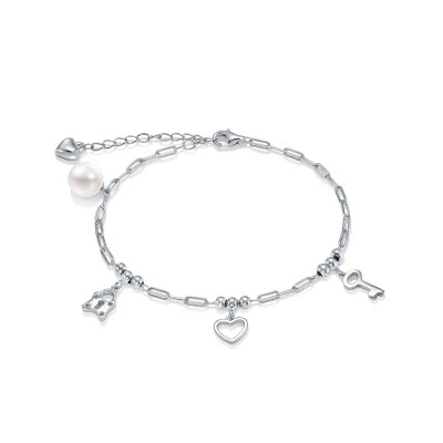 Браслет из серебра 925 пробы с белой речной жемчужиной 7,5-8 мм