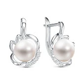 Серьги из белого золота с белыми речными жемчужинами 8,5-9 мм