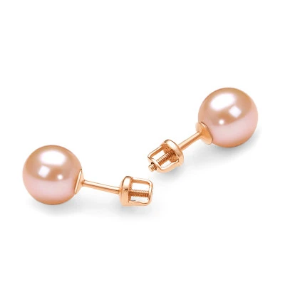 Пусеты из серебра 925 пробы с розовыми речными жемчужинами 7-7,5 мм