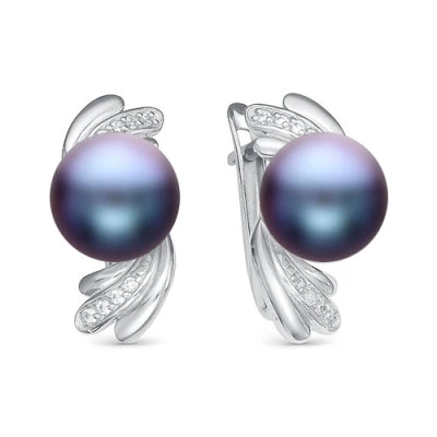 Серьги из серебра с черными речными жемчужинами 7-7,5 мм