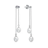 Серьги на цепочке из серебра c белыми речными жемчужинами 7,5-8 мм