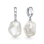 Серьги из серебра 925 пробы с белым барочным жемчугом 17-20 мм