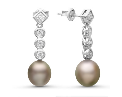 Серьги из серебра c серебристыми морскими Таитянскими жемчужинами 9-9,5 мм