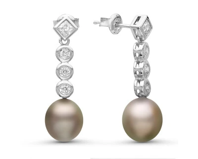 Серьги из серебра c серебристыми морскими Таитянскими жемчужинами 9-9,5 мм