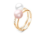 Кольцо "Дуэт" из серебра с речными жемчужинами "микс"  7-7,5 мм