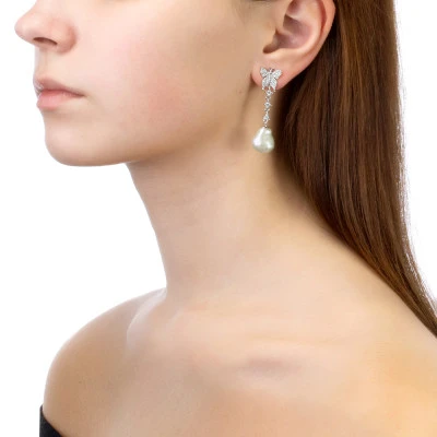 Серьги из серебра c белыми речными жемчужинами "Барокко" 11-14 мм