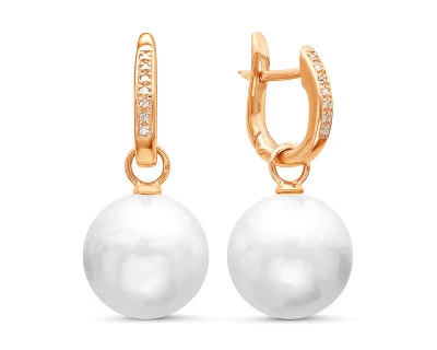 Серьги из серебра c белыми японскими речными жемчужинами 14-14,5 мм