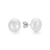 Пусеты из серебра 925 пробы с белыми жемчужинами "Барокко" 10-11 мм