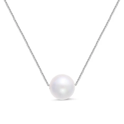 Цепочка из белого золота с белой круглой морской жемчужиной 9-9,5 мм. Длина 50 см