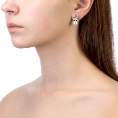 Серьги из серебра c белыми речными жемчужинами 9,5-10 мм