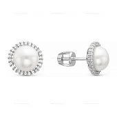 Серьги из серебра c белыми речными жемчужинами 8,5-9 мм