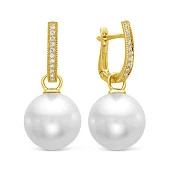 Серьги из серебра c белыми японскими речными жемчужинами 13-14 мм