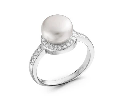 Кольцо из серебра с белой речной жемчужиной 10 мм