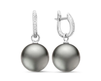 Серьги из белого золота с черными морскими Таитянскими жемчужинами 12-12,5 мм