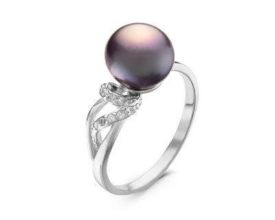 Кольцо из серебра с черной речной жемчужиной 8,5-9 мм